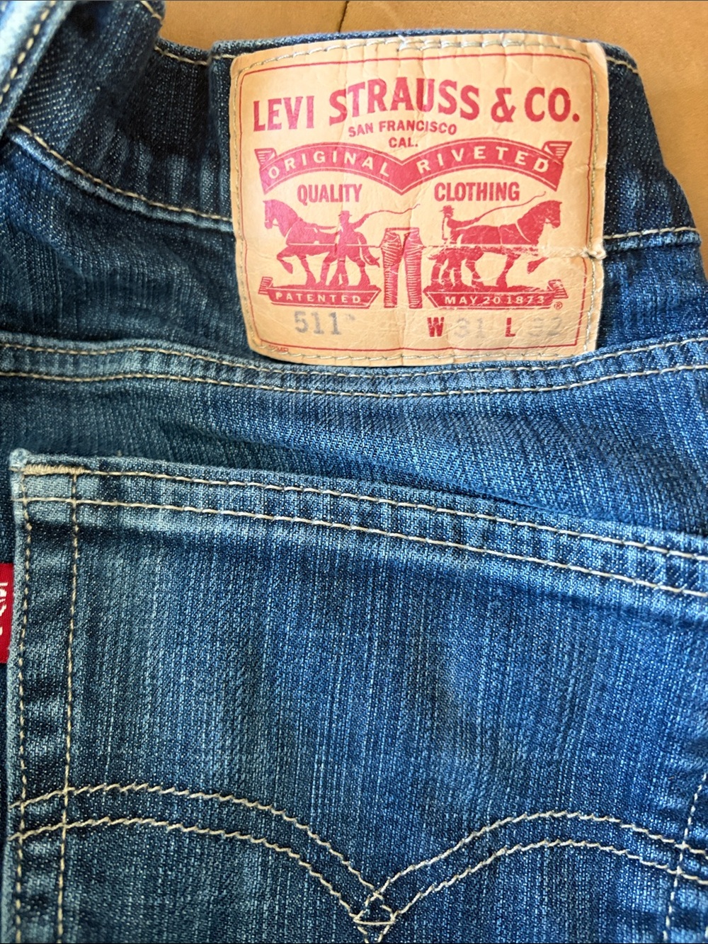 Levi's Men's Slim Jeans - Blue with Tan Patch